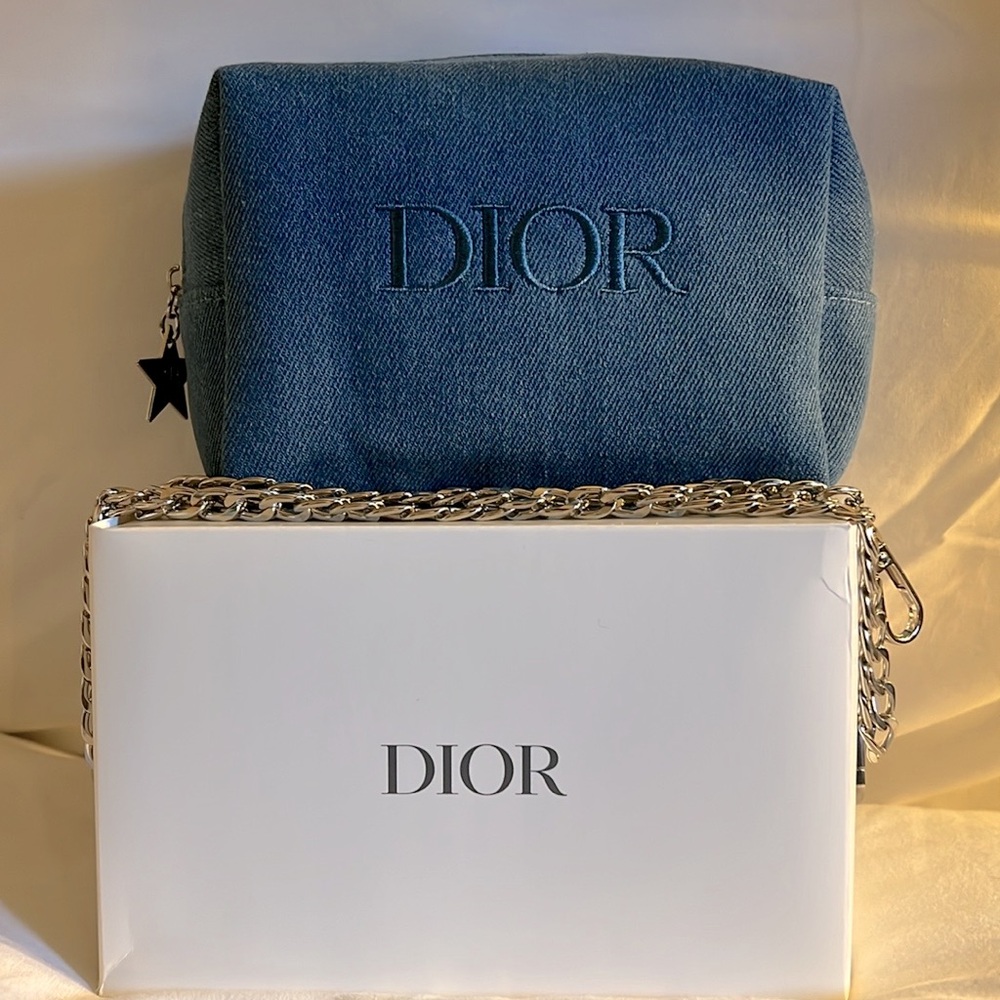 DIOR BEAUTY COSMETIC BAG, Brand new in box , Jean Vibes, Comes with chain